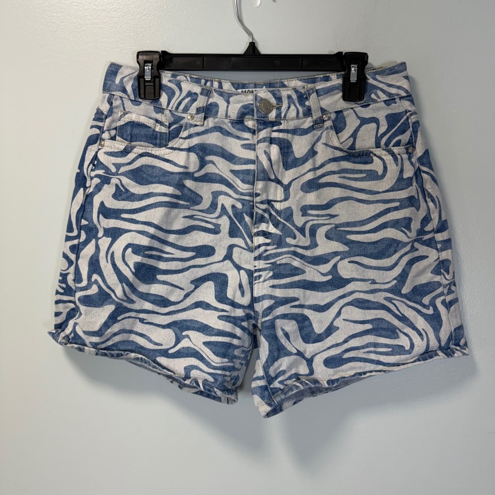 Refuge Denim Mom Jean Shorts Blue White Swirl Marble Print High Riseβ Size 7